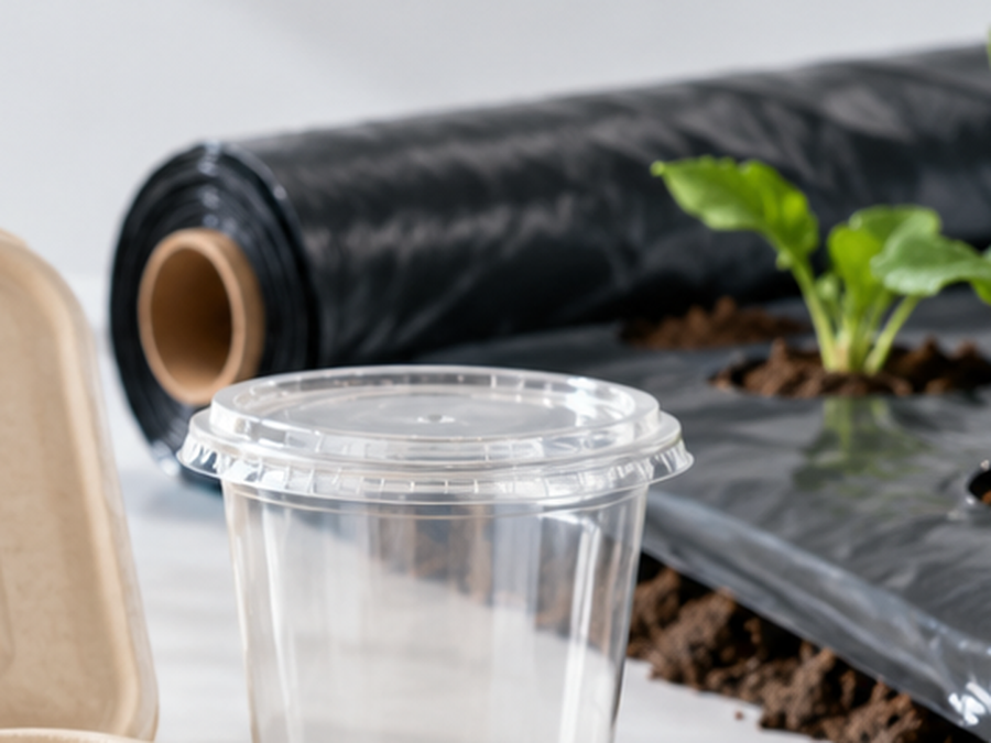 Aplicación agrícola con película tipo mulch y plantas